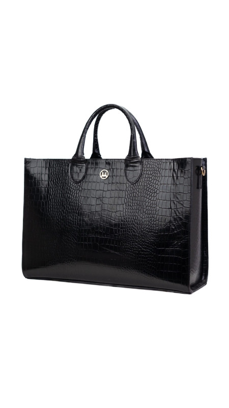 Midi Man Tote: Black Crocodile Print