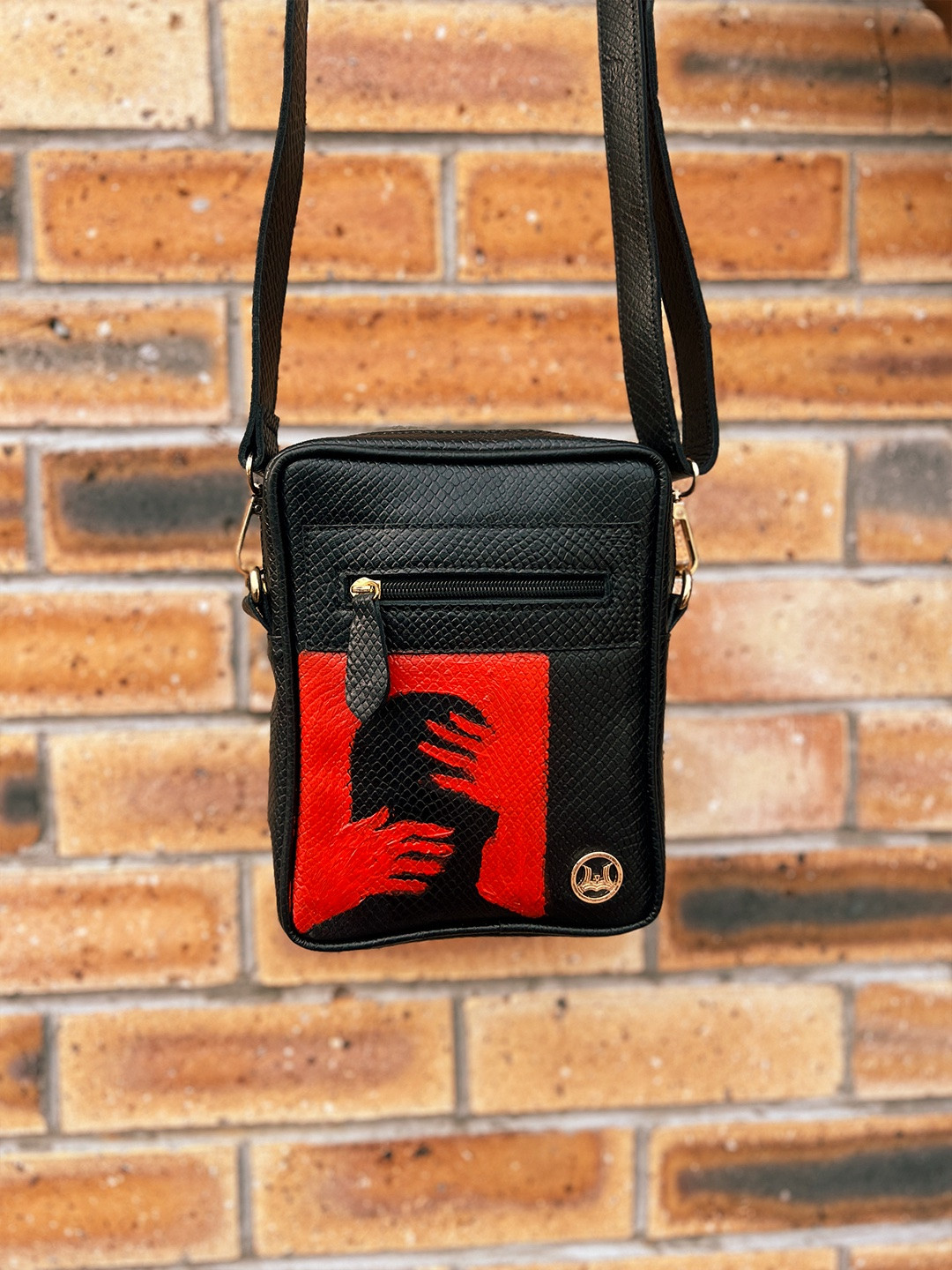 Cross Body Bag: Black Reptilian Print Meets Art #2