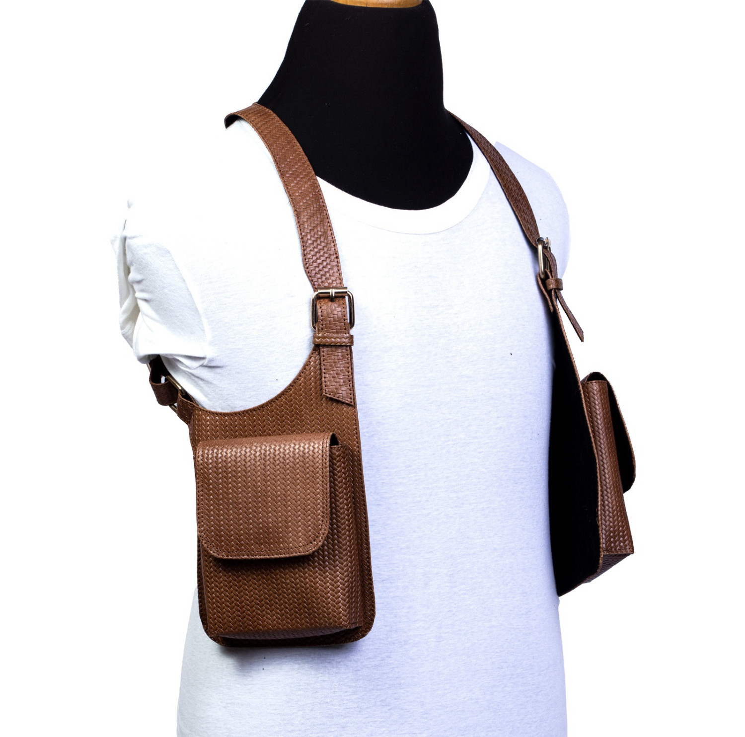 Vest Holster: Brown Basket Woven Leather Print