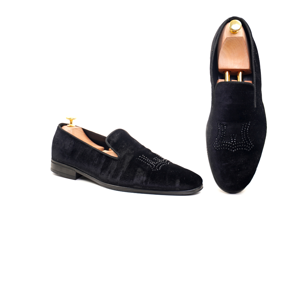 Classic Logo Velvet Loafers: Black