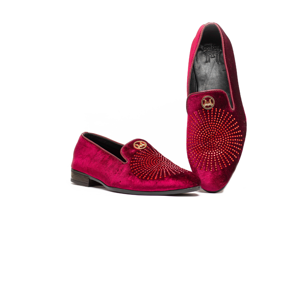 Crystal Velvet Loafers: Red