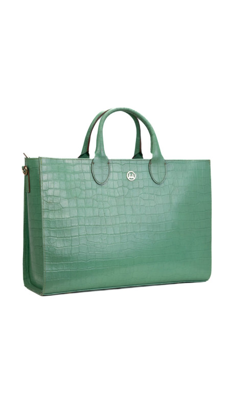 Midi Man Tote: Lime Green Crocodile Print