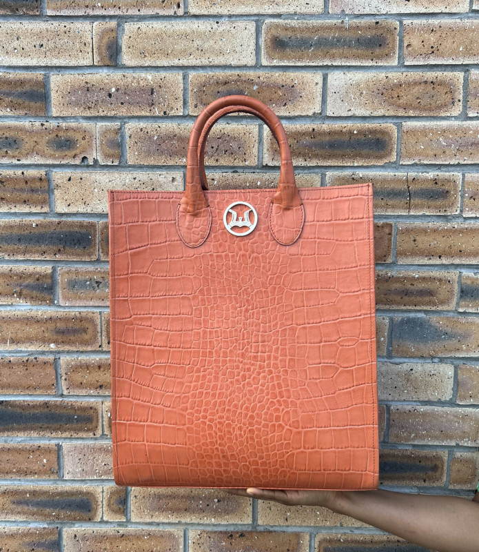 Man Tote: Orange Crocodile Print