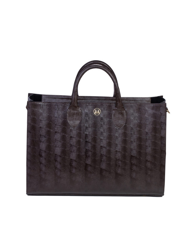 Midi Man Tote: Dark Brown Reptilian Print