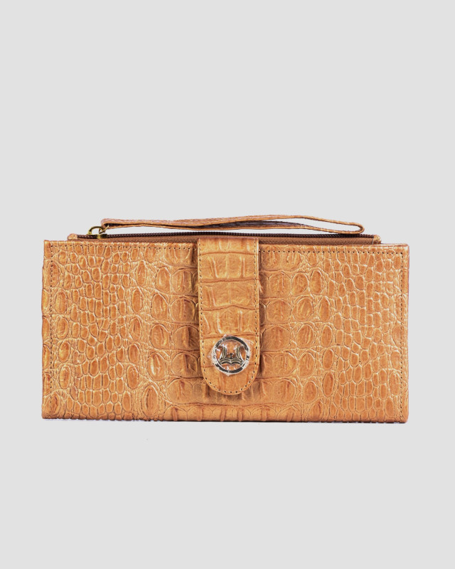 Unisex Wallet: Gold Textured Crocodile Print