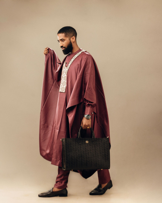 Agbada: Burgundy with Crystal Stones