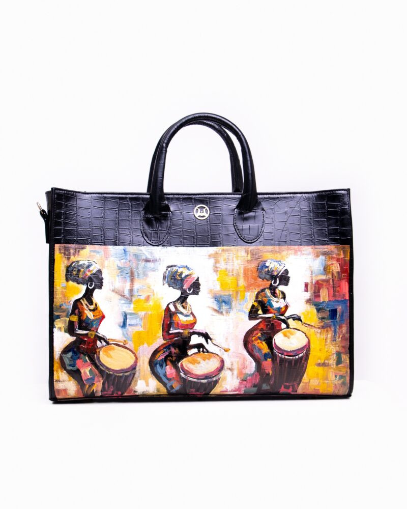 Midi Man Tote: Black Crocodile Print with Art