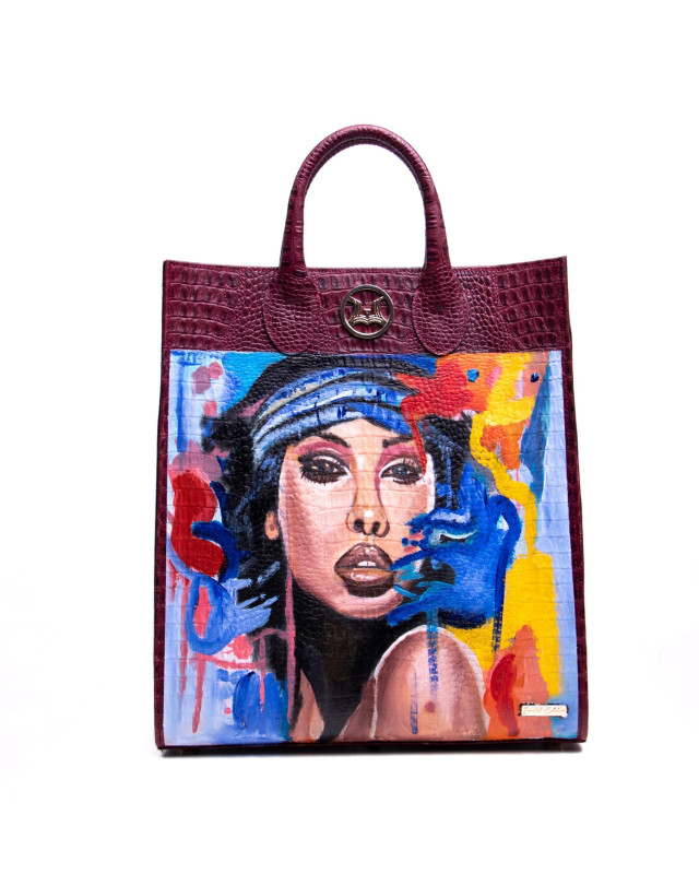 Man Tote: Limited Edition Red Textured Crocodile Print Meets Art #1