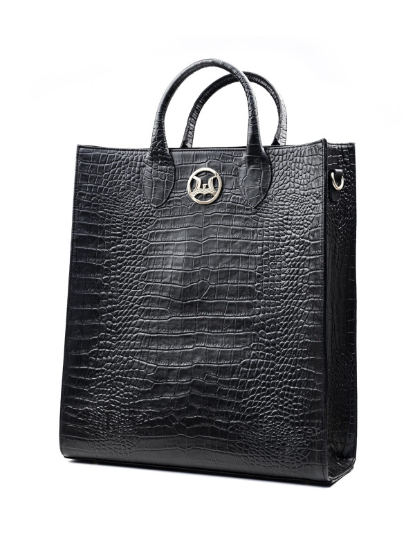 Man Tote: Black Crocodile Print