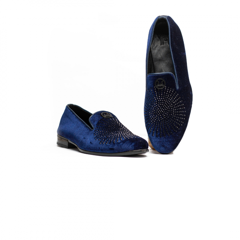 Crystal Velvet Loafers: Blue