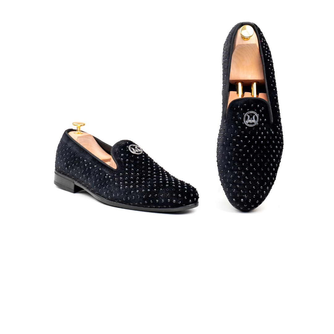 Grande Crystal Velvet Loafers: Black