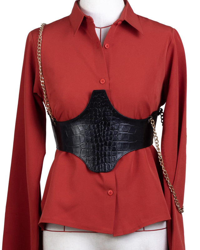 Corset Belt: Black Crocodile Print