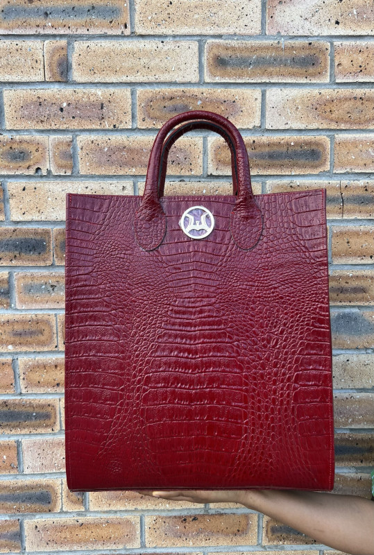 Man Tote: Blood Red Crocodile Print