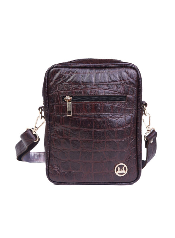 Cross Body Bag: Dark Brown Crocodile Print