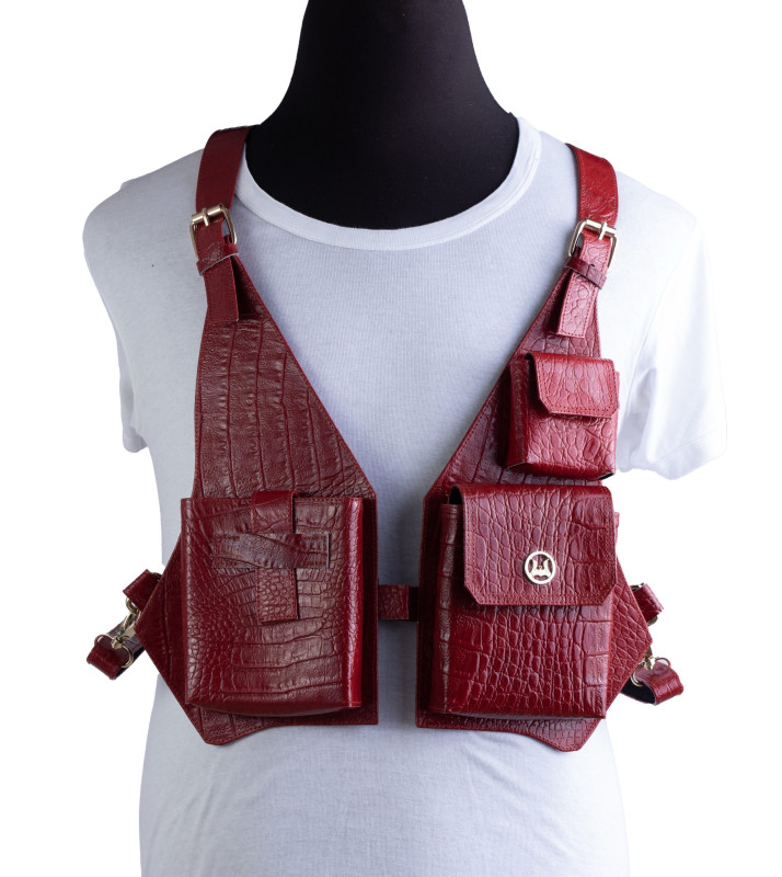 Utility Vest: Blood Red Crocodile Print