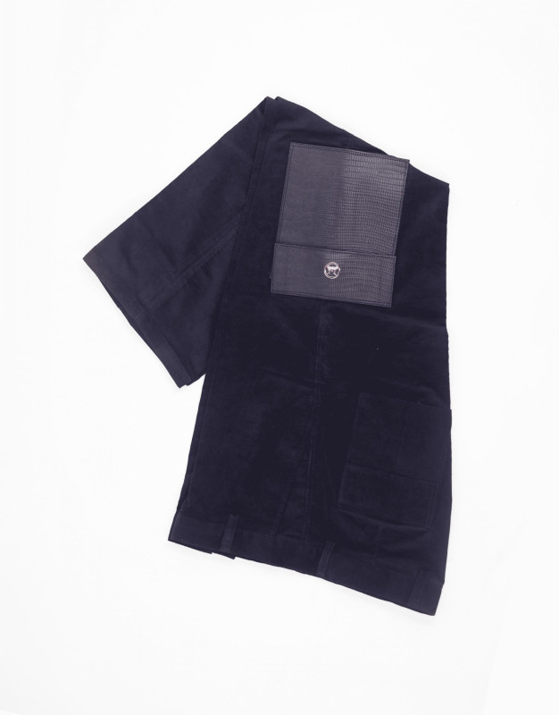 Cargo Pants: Navy Blue Corduroy with Black Leather Pockets