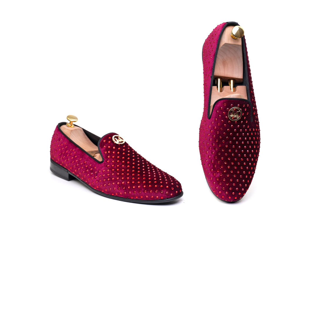 Grande Crystal Velvet Loafers: Red