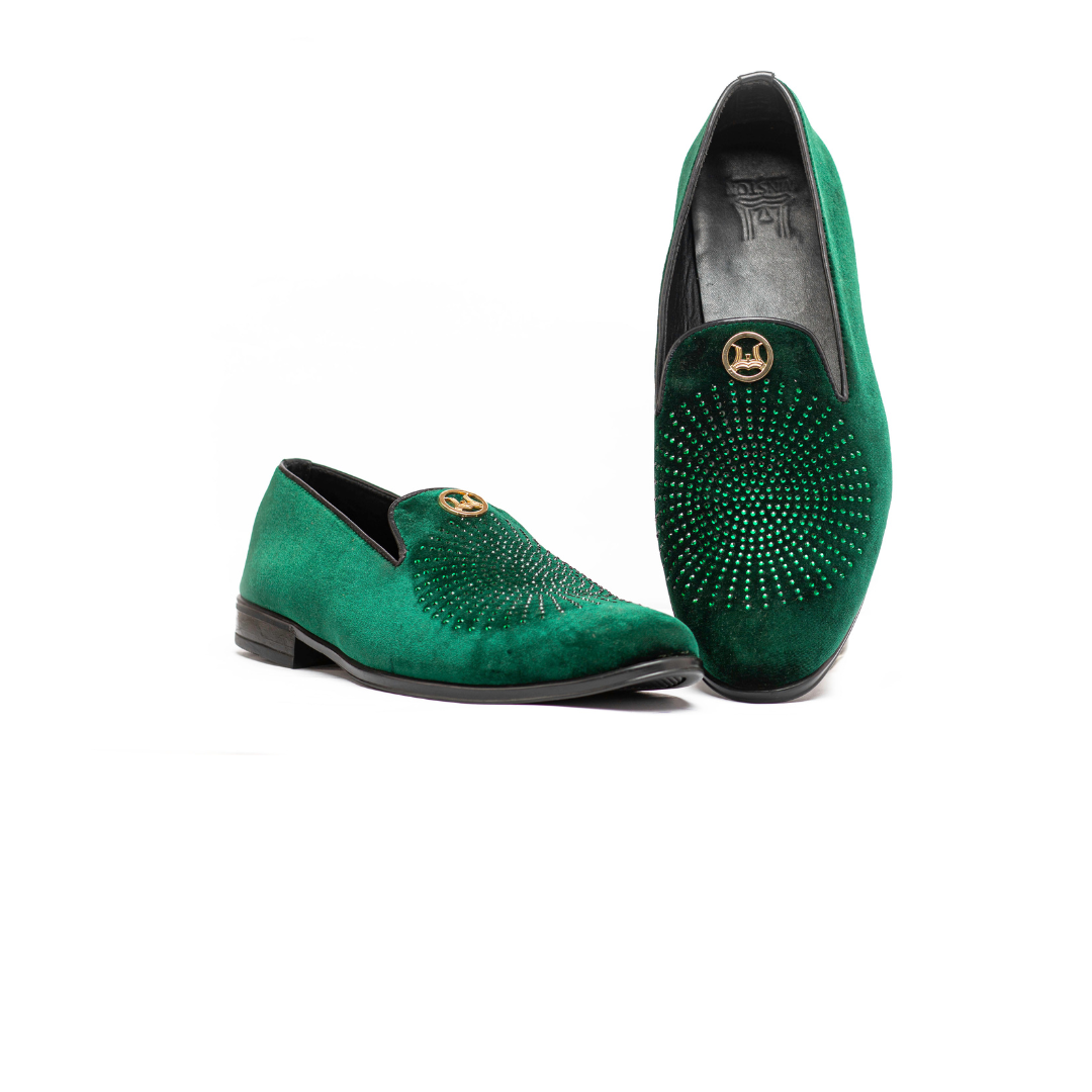 Crystal Velvet Loafers: Green