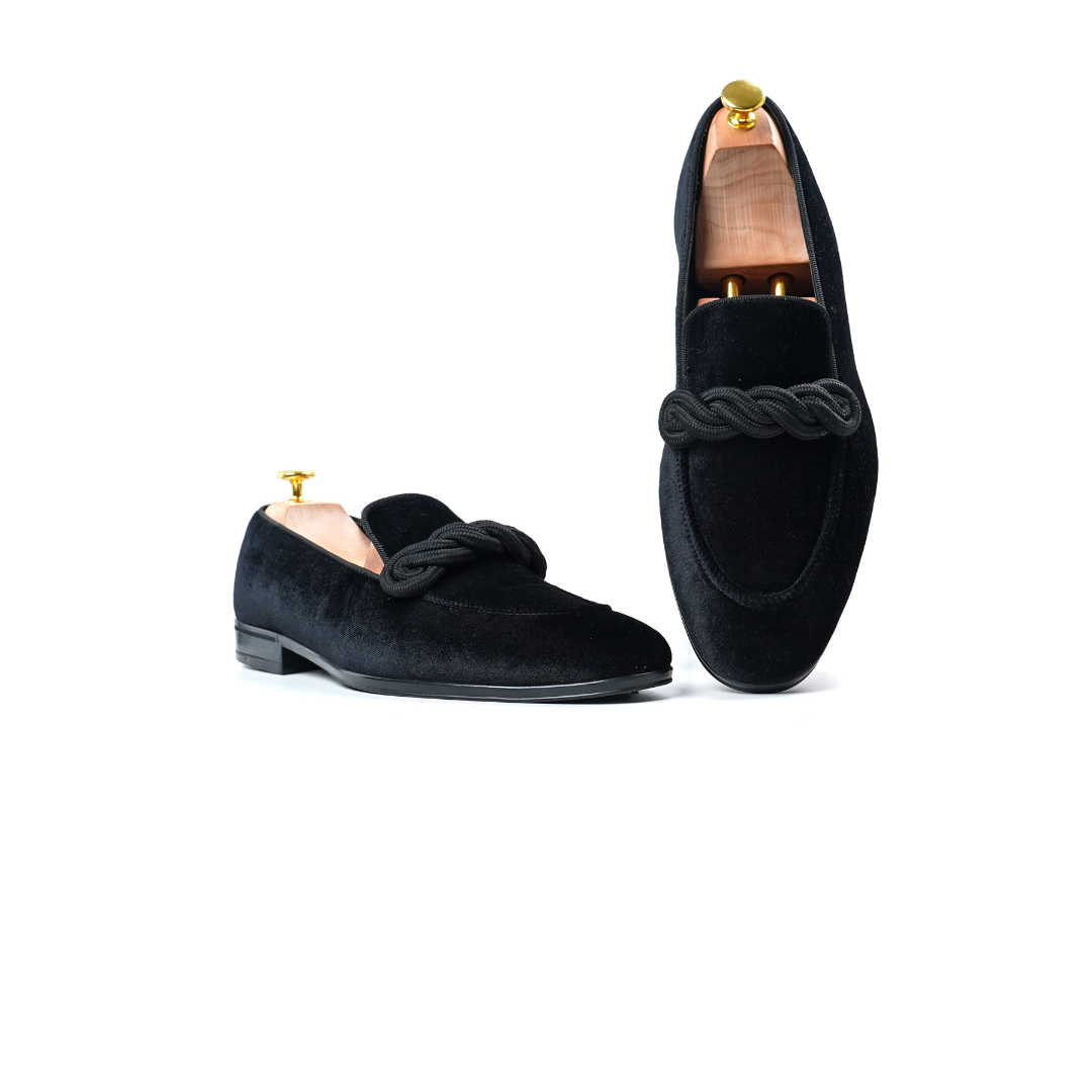 Velvet Loafers: Black with Ribbon