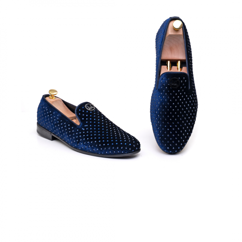 Grande Crystal Velvet Loafers: Blue