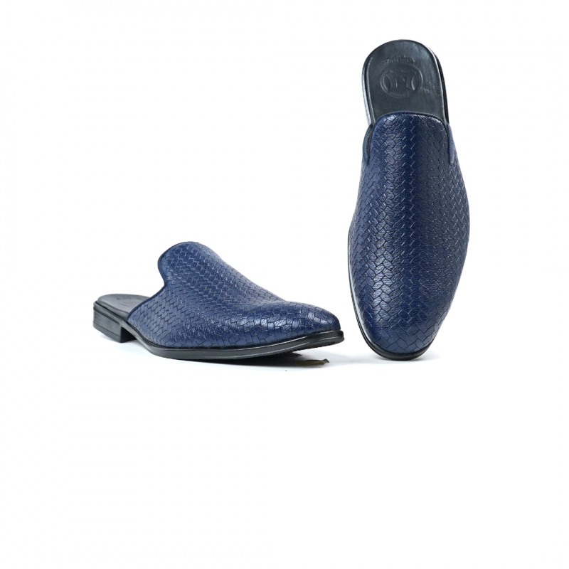 Grande Basket Woven Leather Mules: Blue