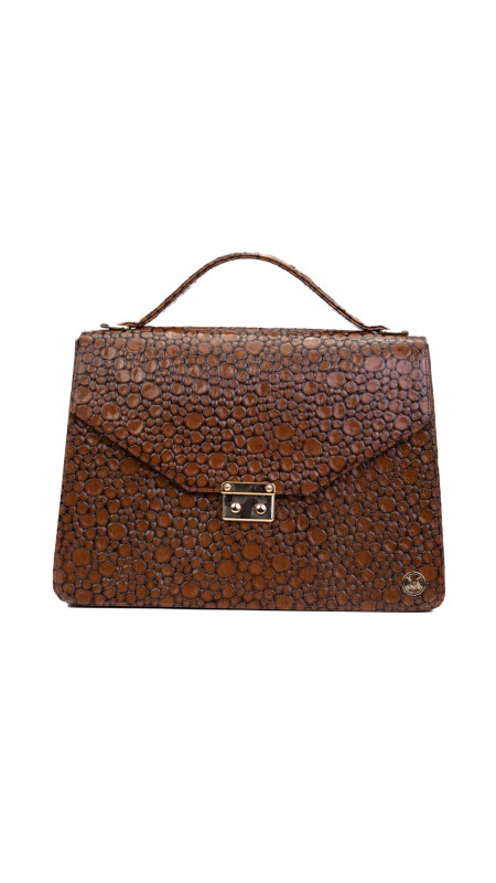 Female Satchel Work Case: Rust Pebble Print